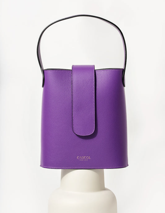 CNicol Purple Leather Holly Bag on White Base