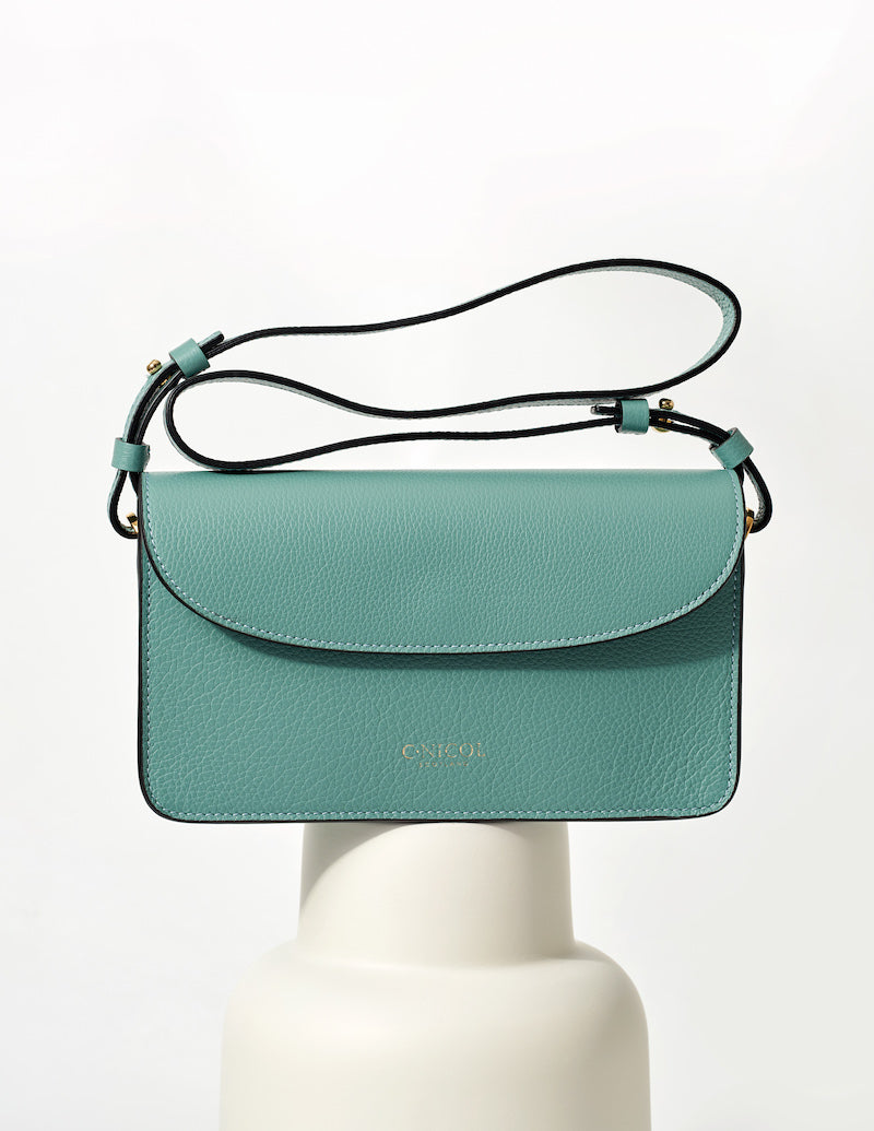 CNicol Green Leather Kate Bag on White Base