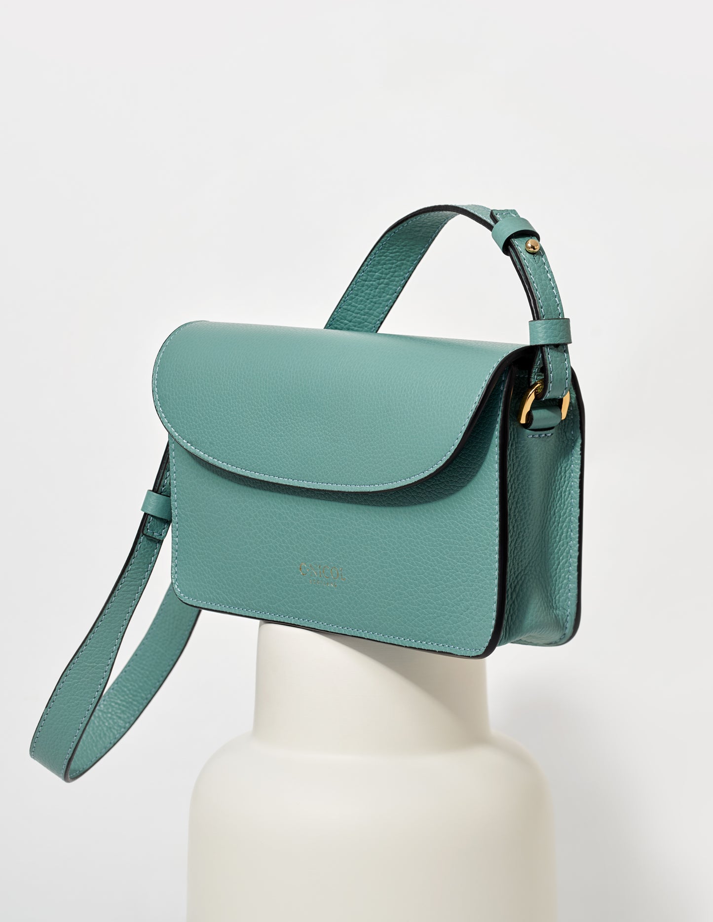 CNicol Green Leather Kate Bag on White Base