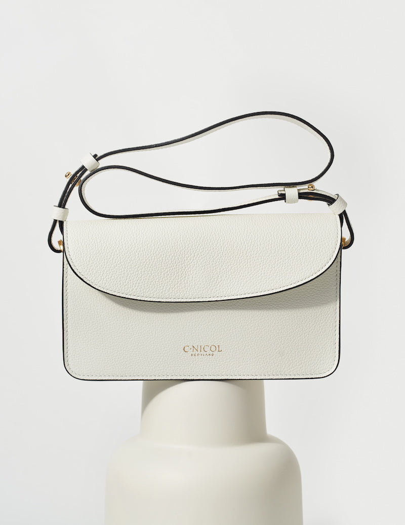 CNicol White Leather Kate Bag on White Base