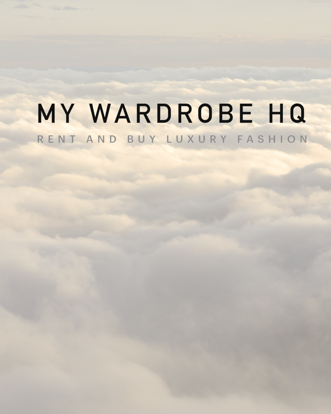 Backdrop of Clouds with 'My Wardrobe HQ Rent and Buy Luxury Fashion' written across the image