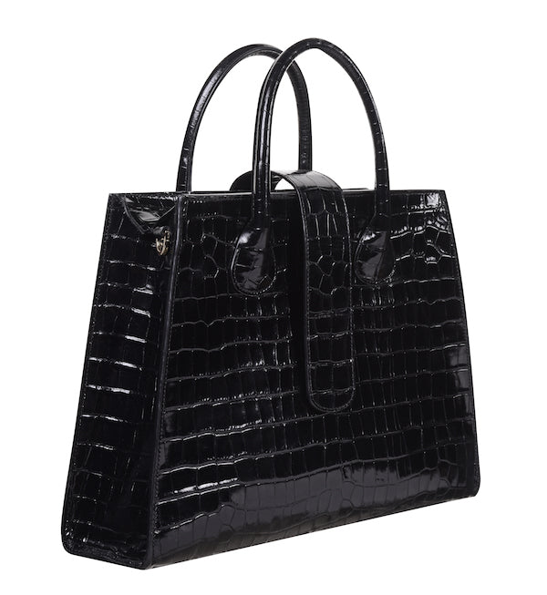 CNicol Black Croc Leather Rosa Bag