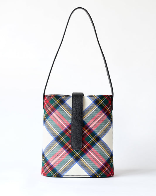 tartan bucket bag with black leather