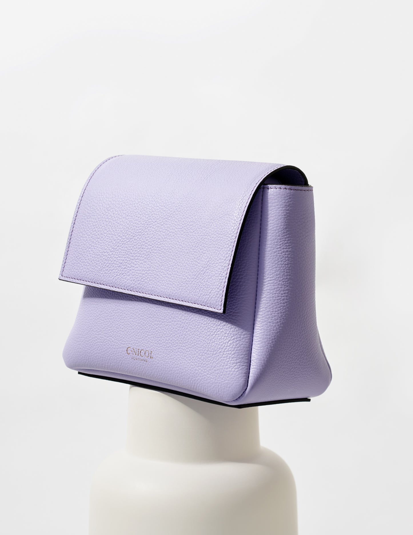 CNicol Lilac Leather Fia Bag on White Base