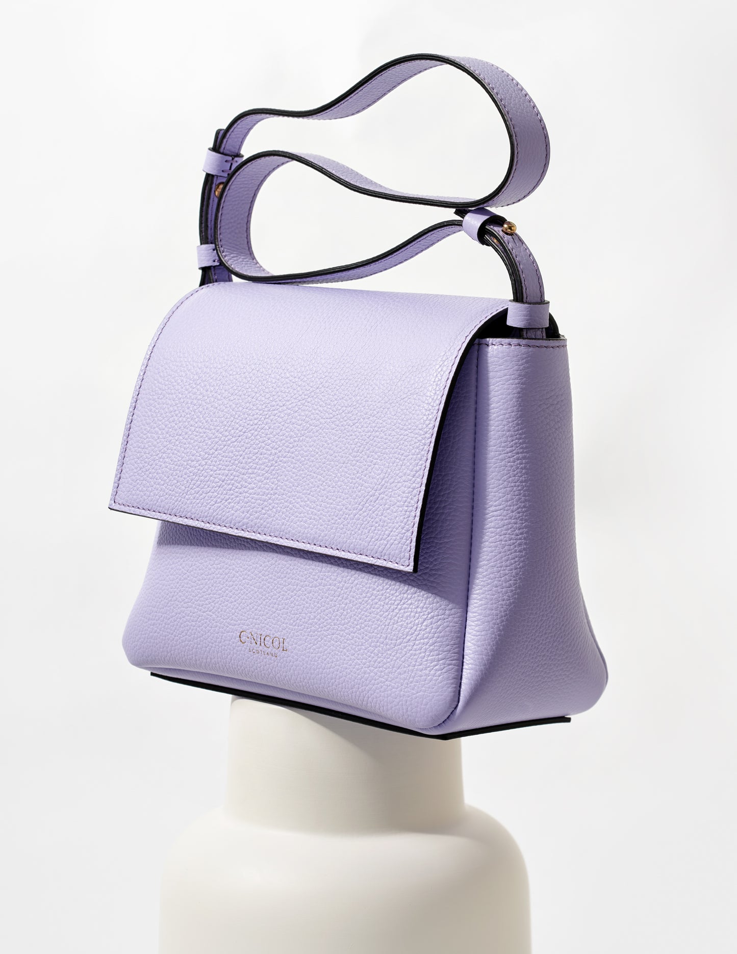 CNicol Lilac Leather Fia Bag on White Base