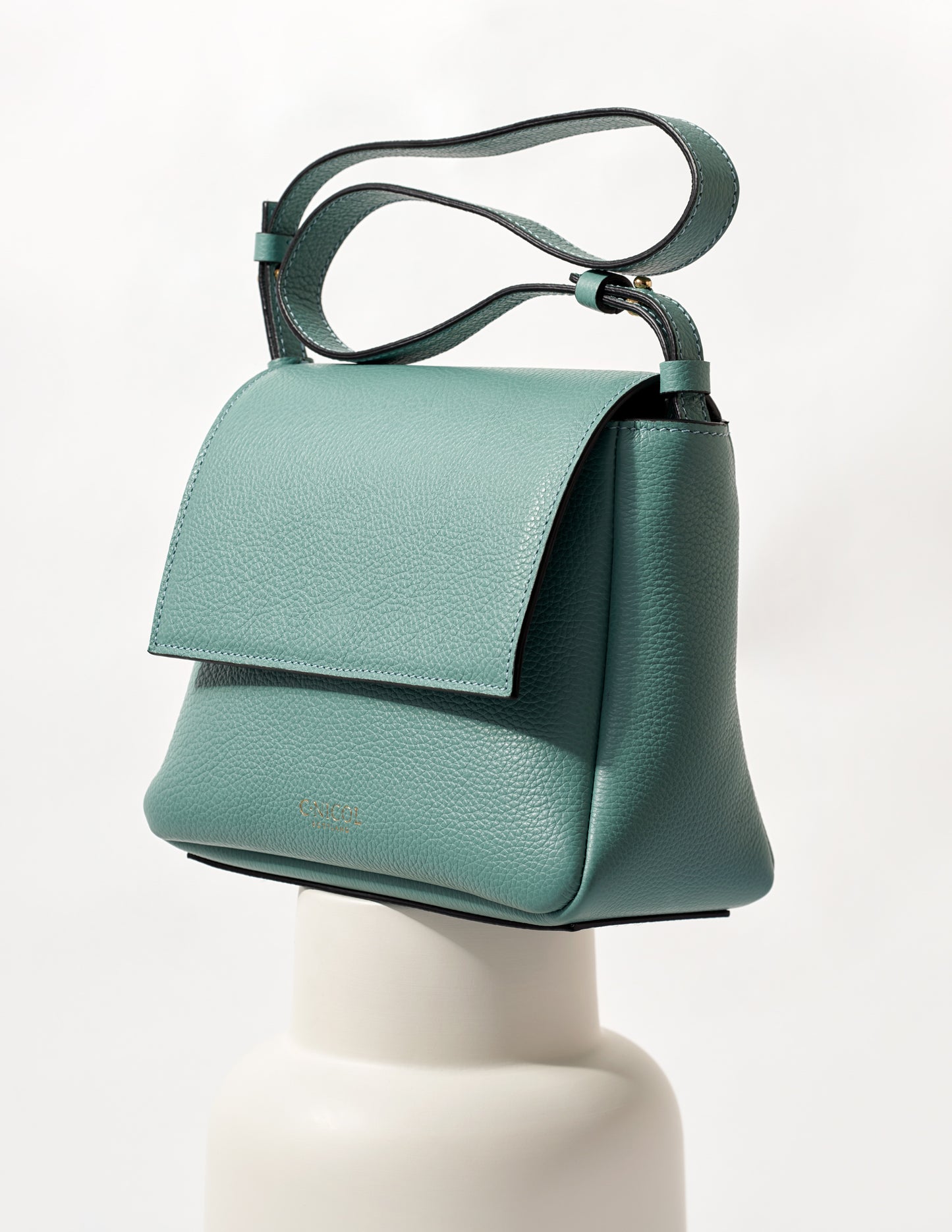 CNicol Green Leather Fia Bag on White Base