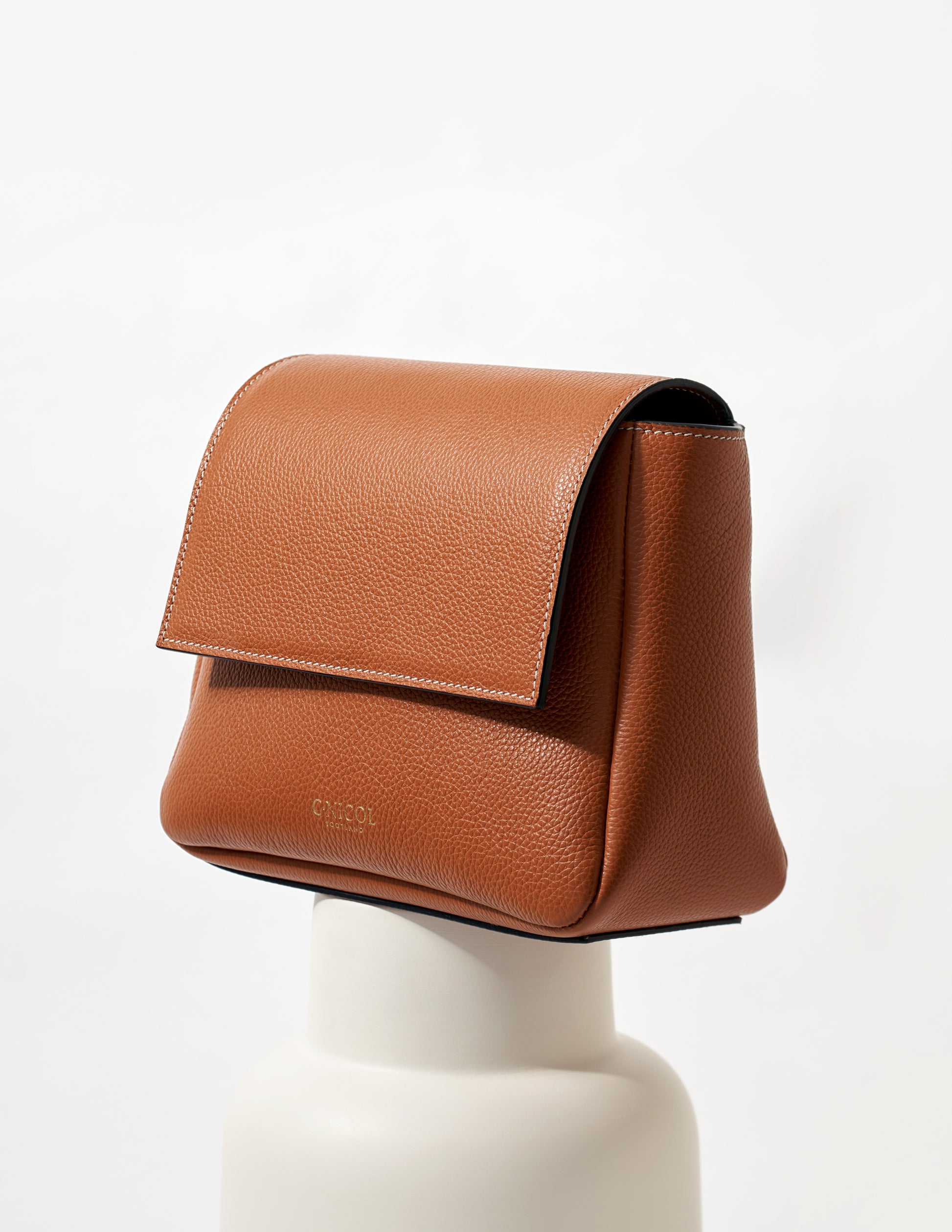 CNicol Brown Leather Fia Bag on White Base