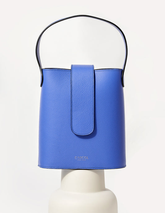 CNicol Blue Leather Holly Bag on White Base