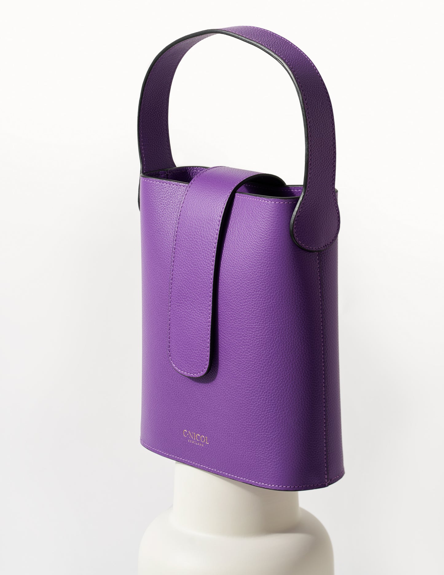 CNicol Purple Leather Holly Bag on White Base