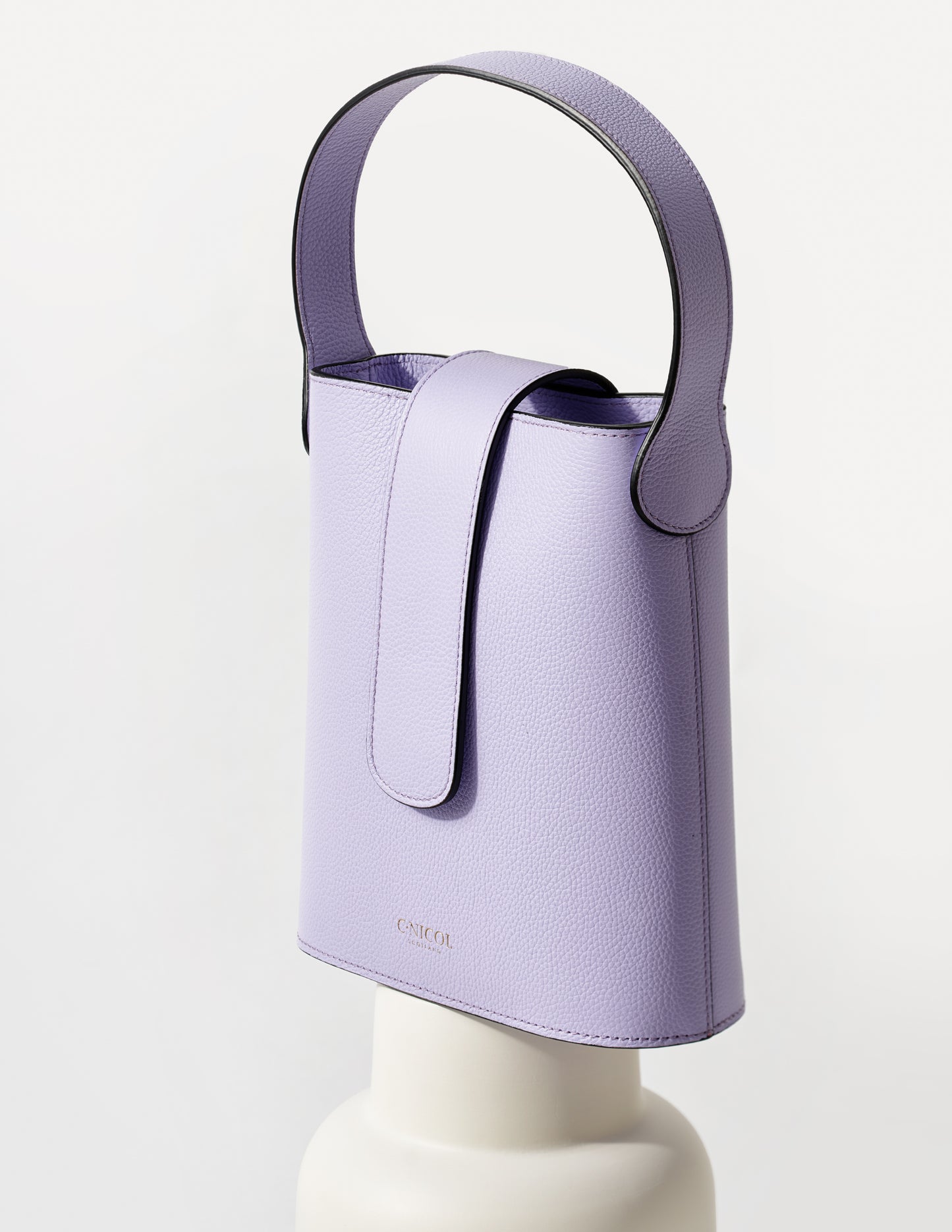 CNicol Lilac Leather Holly Bag on White Base