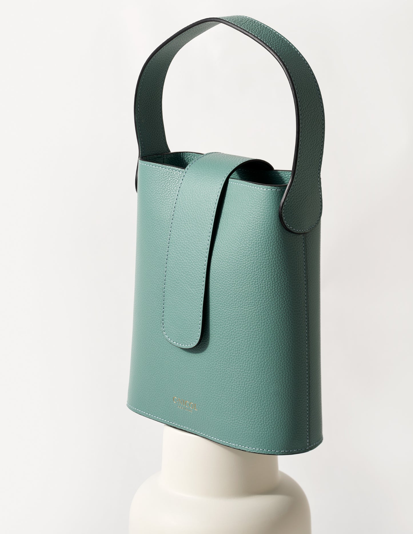 CNicol Green Leather Holly Bag on White Base