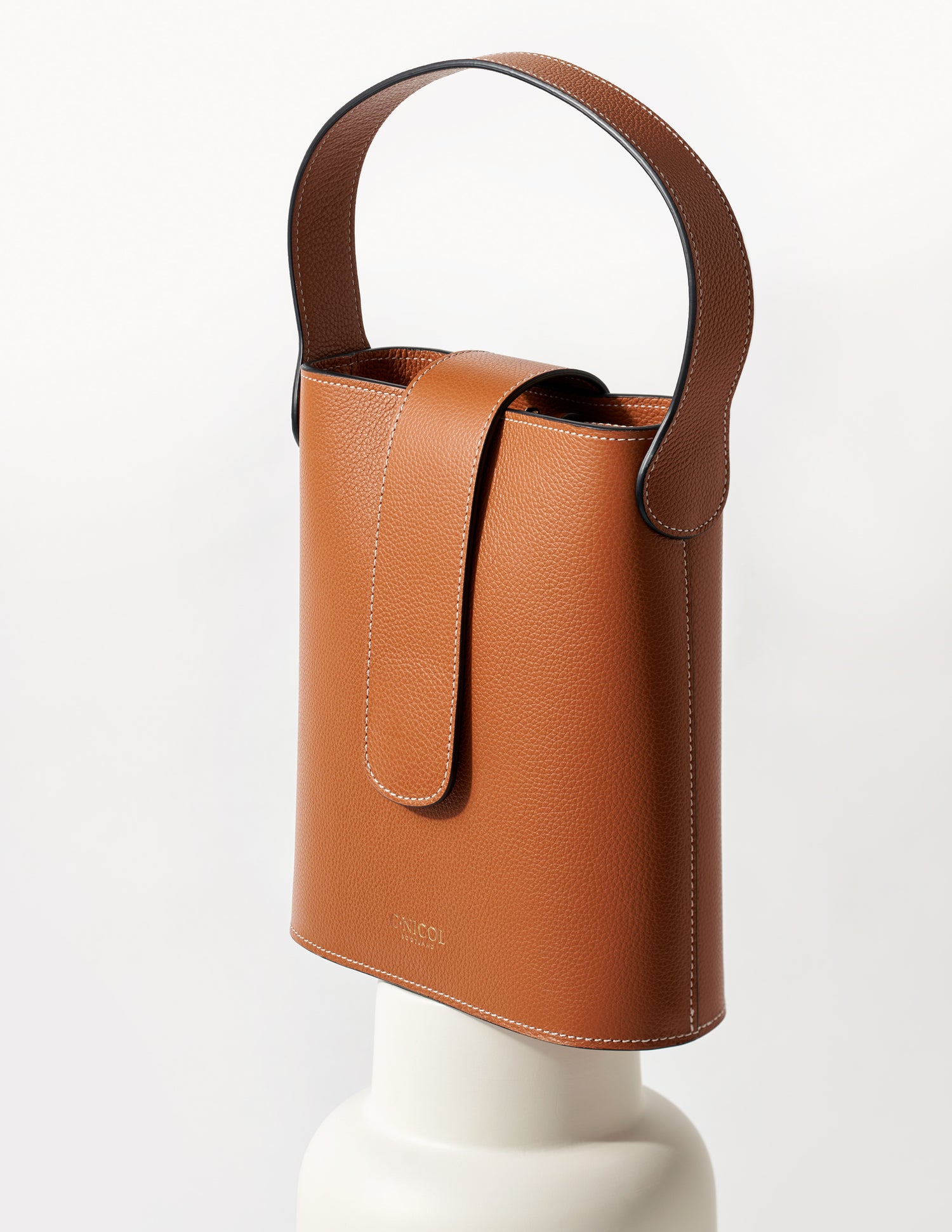 CNicol Brown Leather Holly  Bag on White Base