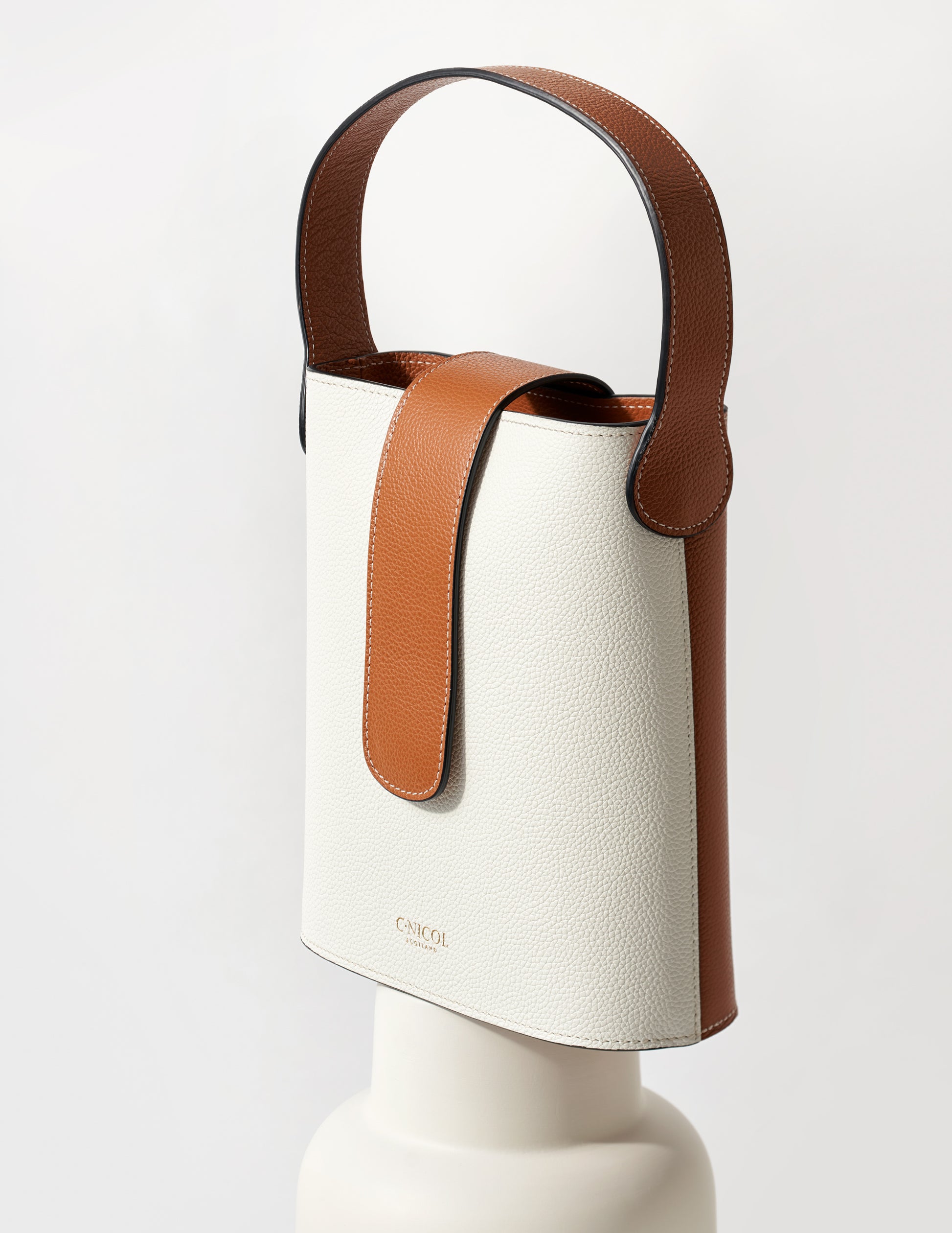 Cnicol Brown and White Leather Holly Bag on White Base