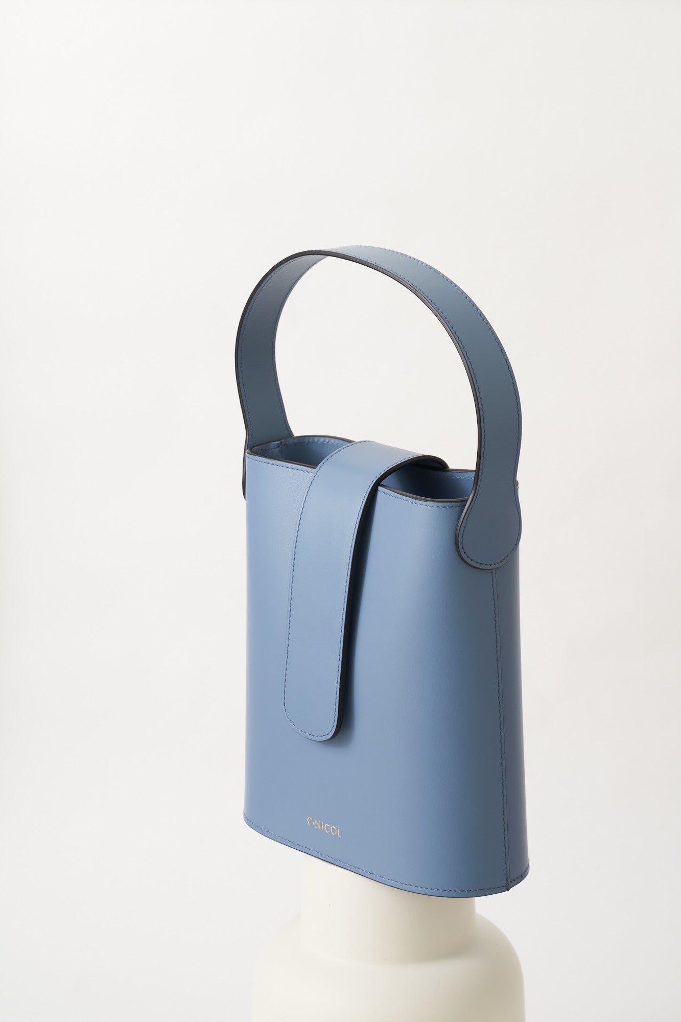 CNicol Blue Leather Holly Mini Bag on White Base
