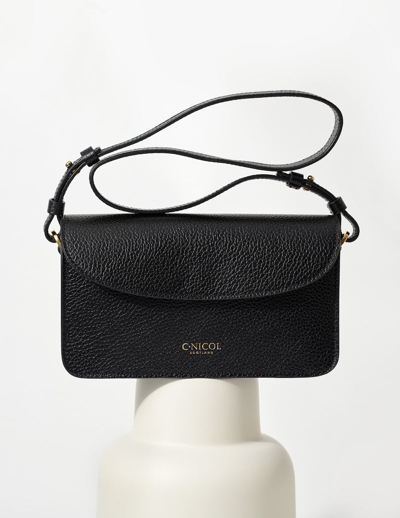 CNicol Black Leather Kate Bag on White Base
