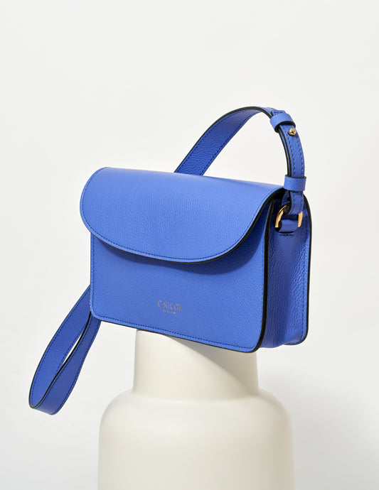 CNicol Blue Leather Kate Bag on white base