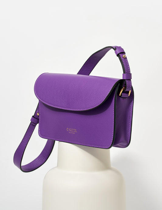 CNicol Purple Leather Bag on White Base