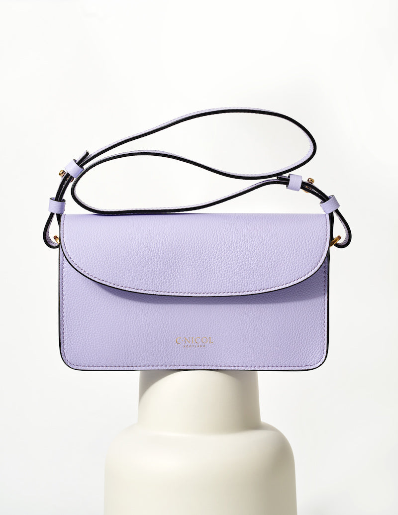 CNicol Lilac Leather Kate Bag on White Base