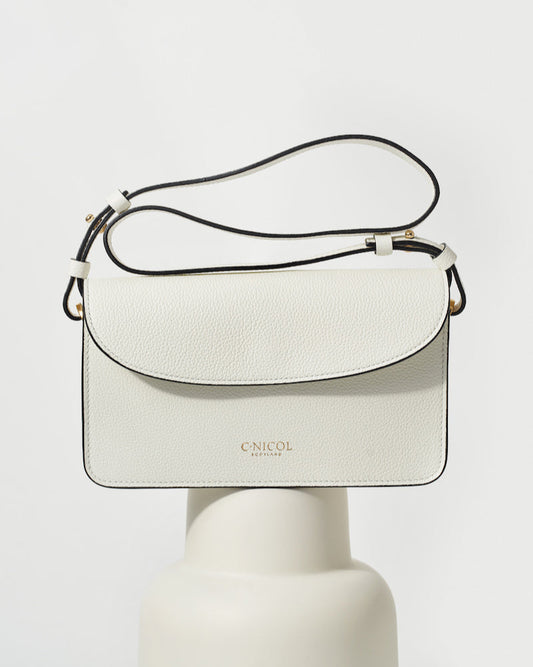 CNicol White Leather Kate Bag on White Base