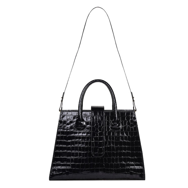 Cnicol Black Croc Leather Rosa Bag with Shoulder Strap